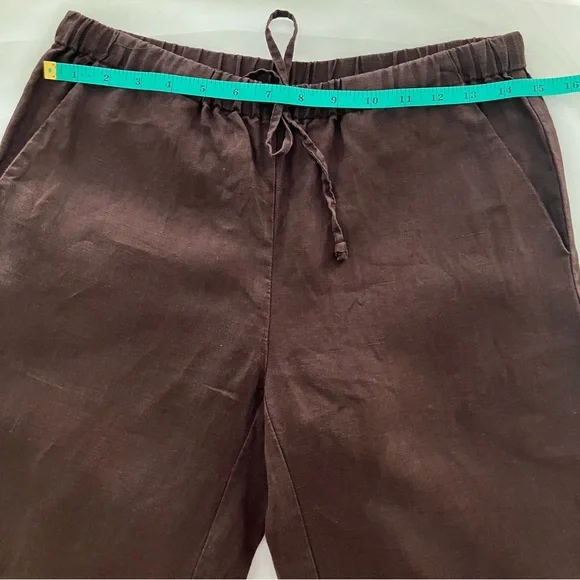 Kate Hill Chocolate Draw String Ankle Length Linen Pants - Picture 5 of 9